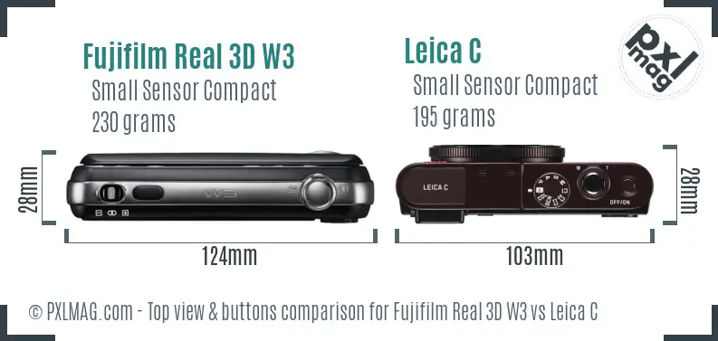 Fujifilm Real 3D W3 vs Leica C top view buttons comparison Fujifilm Real 3D W3 vs Leica C top view buttons comparison