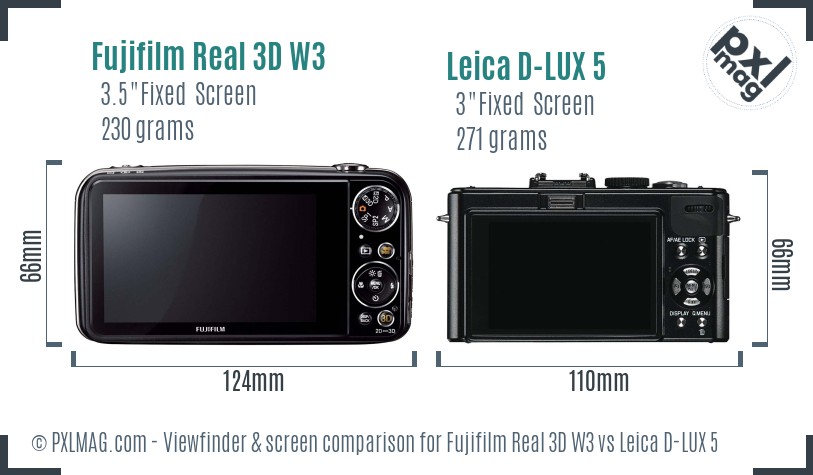 Fujifilm Real 3D W3 vs Leica D-LUX 5 Screen and Viewfinder comparison
