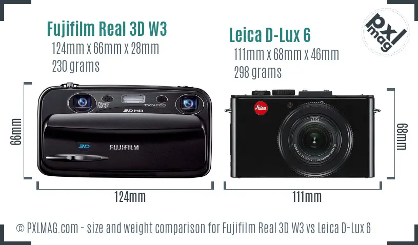 Fujifilm Real 3D W3 vs Leica D-Lux 6 size comparison