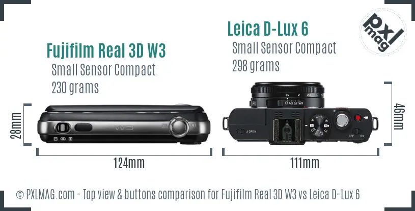 Fujifilm Real 3D W3 vs Leica D-Lux 6 top view buttons comparison