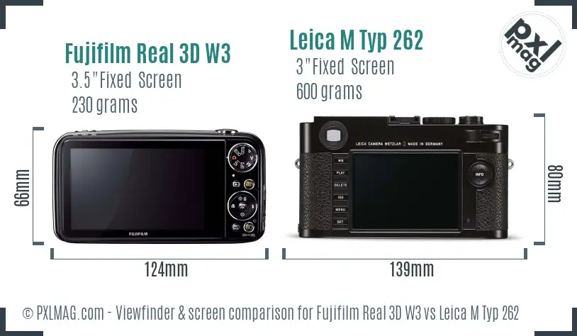 Fujifilm Real 3D W3 vs Leica M Typ 262 Screen and Viewfinder comparison