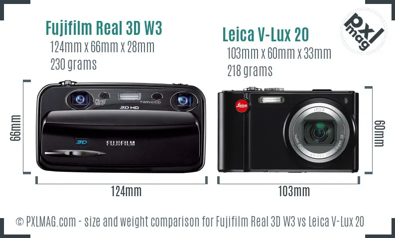 Fujifilm Real 3D W3 vs Leica V-Lux 20 size comparison