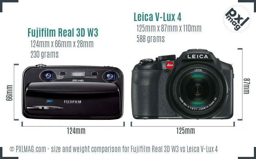 Fujifilm Real 3D W3 vs Leica V-Lux 4 size comparison