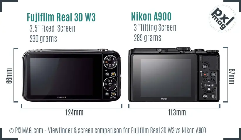 Fujifilm Real 3D W3 vs Nikon A900 Screen and Viewfinder comparison