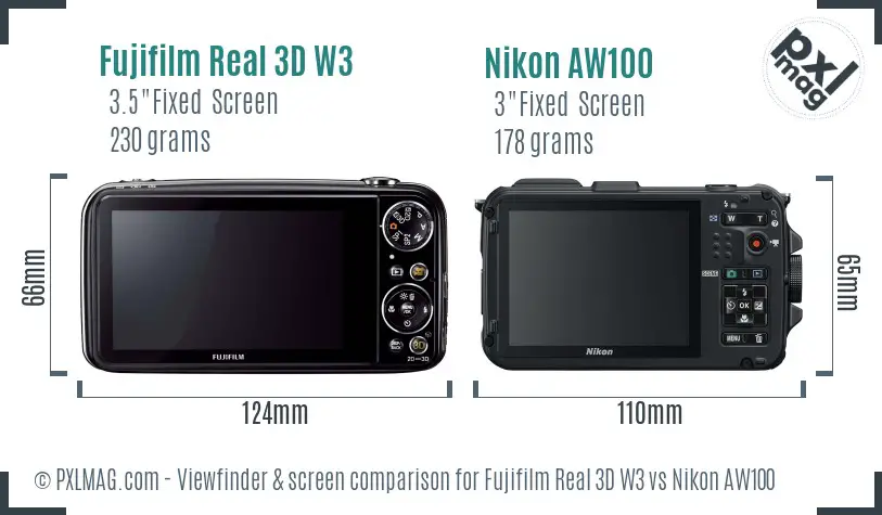 Fujifilm Real 3D W3 vs Nikon AW100 Screen and Viewfinder comparison