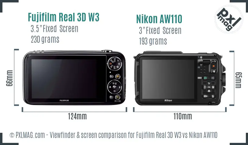 Fujifilm Real 3D W3 vs Nikon AW110 Screen and Viewfinder comparison Fujifilm Real 3D W3 vs Nikon AW110 Screen and Viewfinder comparison