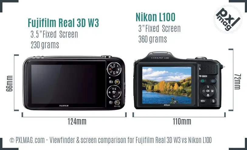 Fujifilm Real 3D W3 vs Nikon L100 Screen and Viewfinder comparison
