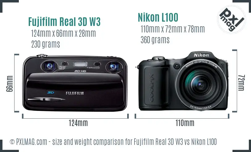 Fujifilm Real 3D W3 vs Nikon L100 size comparison