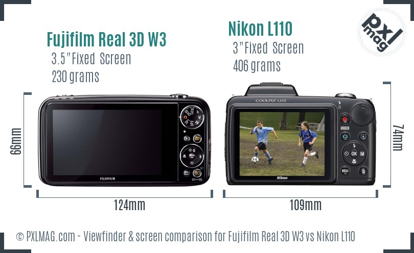 Fujifilm Real 3D W3 vs Nikon L110 Screen and Viewfinder comparison