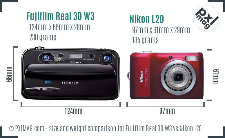 Fujifilm Real 3D W3 vs Nikon L20 size comparison