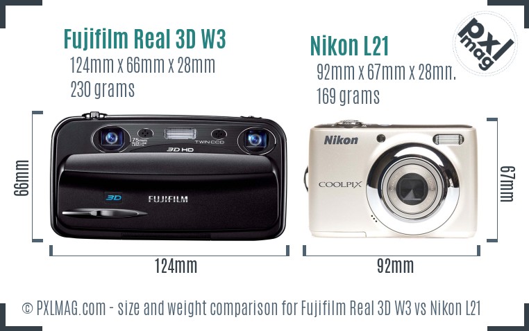 Fujifilm Real 3D W3 vs Nikon L21 size comparison