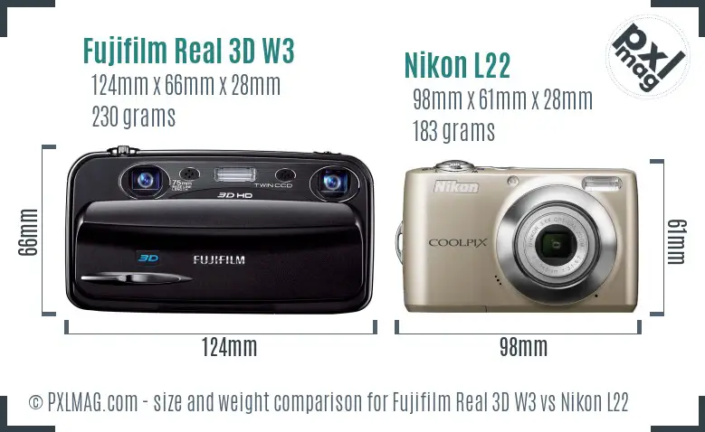 Fujifilm Real 3D W3 vs Nikon L22 size comparison