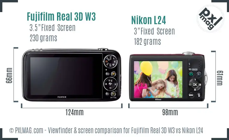 Fujifilm Real 3D W3 vs Nikon L24 Screen and Viewfinder comparison Fujifilm Real 3D W3 vs Nikon L24 Screen and Viewfinder comparison
