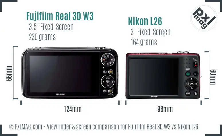 Fujifilm Real 3D W3 vs Nikon L26 Screen and Viewfinder comparison