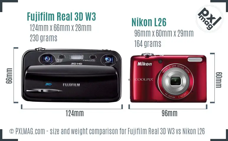 Fujifilm Real 3D W3 vs Nikon L26 size comparison