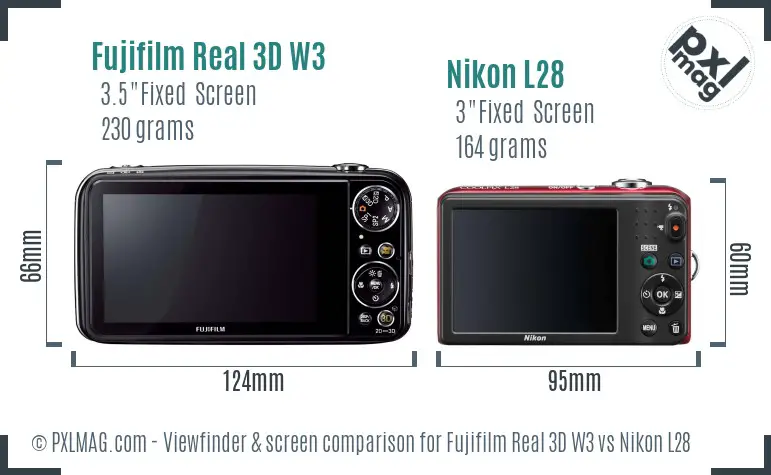 Fujifilm Real 3D W3 vs Nikon L28 Screen and Viewfinder comparison