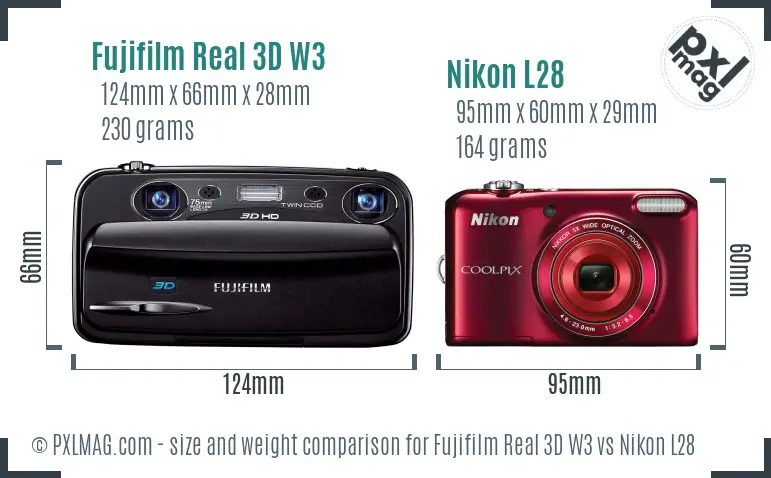 Fujifilm Real 3D W3 vs Nikon L28 size comparison