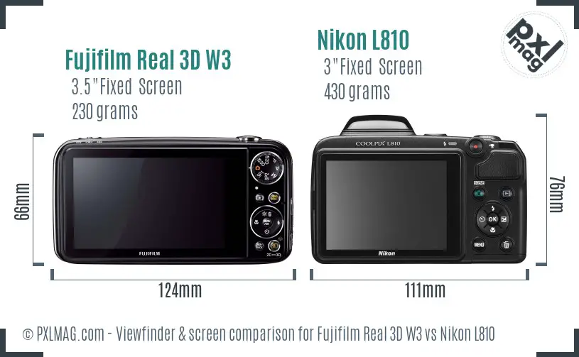 Fujifilm Real 3D W3 vs Nikon L810 Screen and Viewfinder comparison
