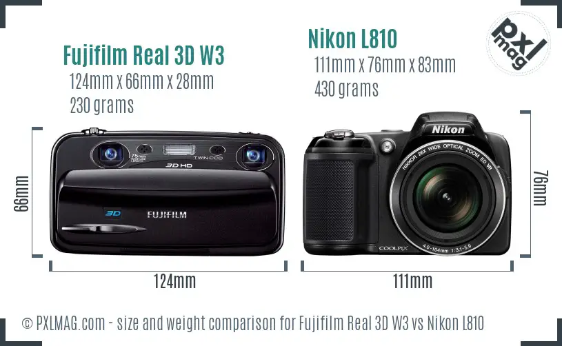 Fujifilm Real 3D W3 vs Nikon L810 size comparison