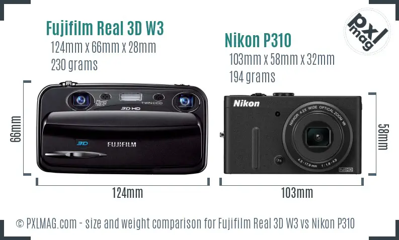 Fujifilm Real 3D W3 vs Nikon P310 size comparison Fujifilm Real 3D W3 vs Nikon P310 size comparison