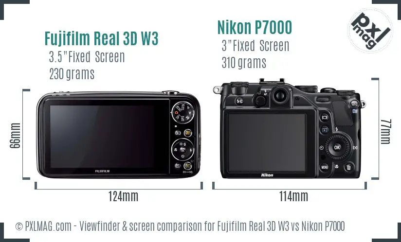 Fujifilm Real 3D W3 vs Nikon P7000 Screen and Viewfinder comparison