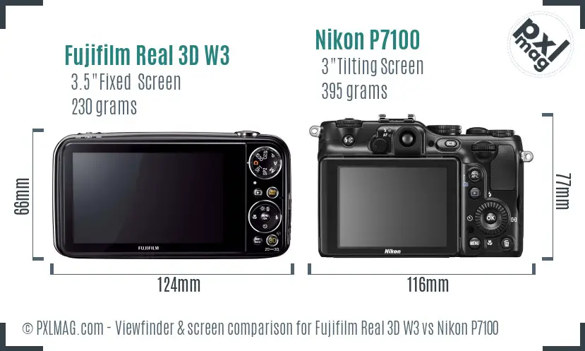 Fujifilm Real 3D W3 vs Nikon P7100 Screen and Viewfinder comparison