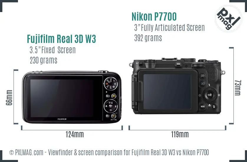 Fujifilm Real 3D W3 vs Nikon P7700 Screen and Viewfinder comparison