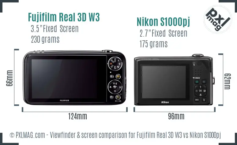 Fujifilm Real 3D W3 vs Nikon S1000pj Screen and Viewfinder comparison