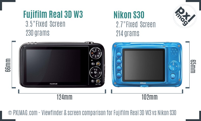 Fujifilm Real 3D W3 vs Nikon S30 Screen and Viewfinder comparison