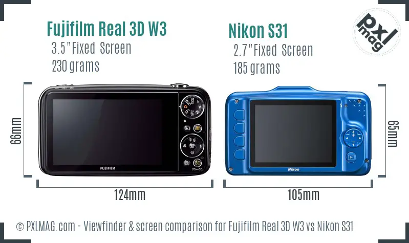 Fujifilm Real 3D W3 vs Nikon S31 Screen and Viewfinder comparison