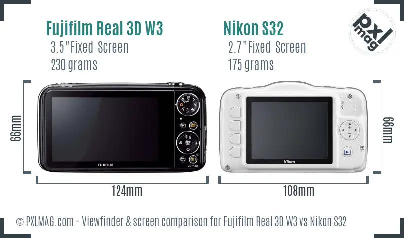 Fujifilm Real 3D W3 vs Nikon S32 Screen and Viewfinder comparison Fujifilm Real 3D W3 vs Nikon S32 Screen and Viewfinder comparison