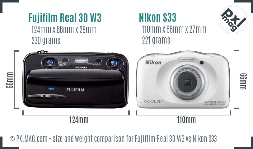 Fujifilm Real 3D W3 vs Nikon S33 size comparison