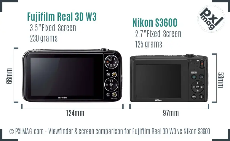 Fujifilm Real 3D W3 vs Nikon S3600 Screen and Viewfinder comparison