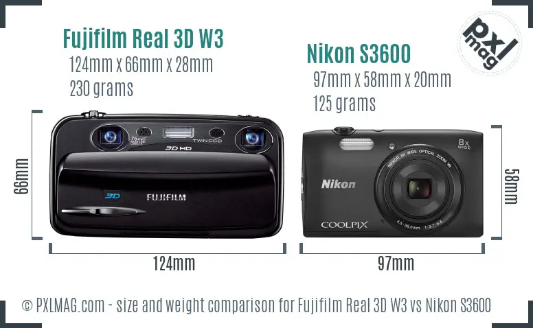 Fujifilm Real 3D W3 vs Nikon S3600 size comparison