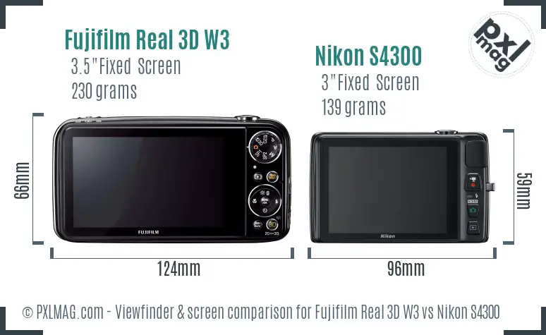 Fujifilm Real 3D W3 vs Nikon S4300 Screen and Viewfinder comparison Fujifilm Real 3D W3 vs Nikon S4300 Screen and Viewfinder comparison