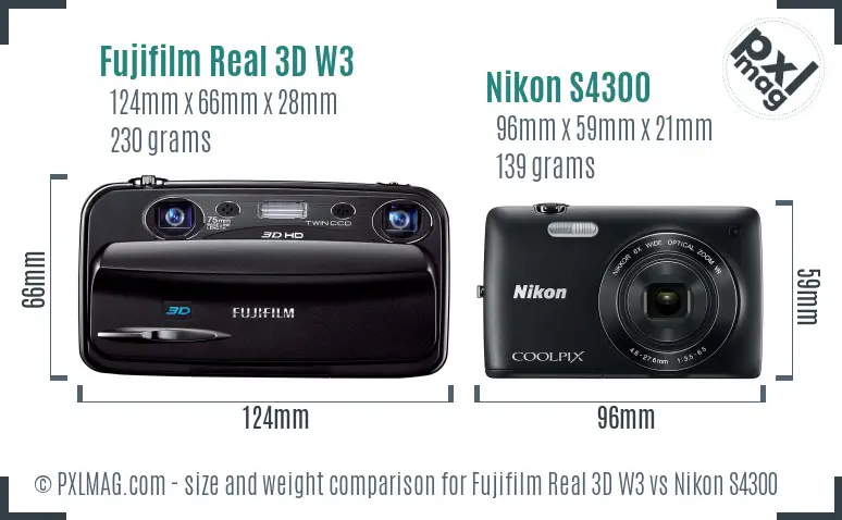 Fujifilm Real 3D W3 vs Nikon S4300 size comparison Fujifilm Real 3D W3 vs Nikon S4300 size comparison