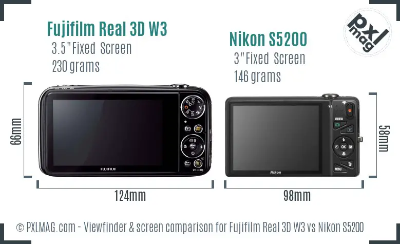 Fujifilm Real 3D W3 vs Nikon S5200 Screen and Viewfinder comparison Fujifilm Real 3D W3 vs Nikon S5200 Screen and Viewfinder comparison