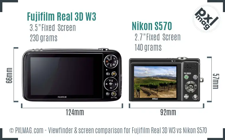 Fujifilm Real 3D W3 vs Nikon S570 Screen and Viewfinder comparison Fujifilm Real 3D W3 vs Nikon S570 Screen and Viewfinder comparison