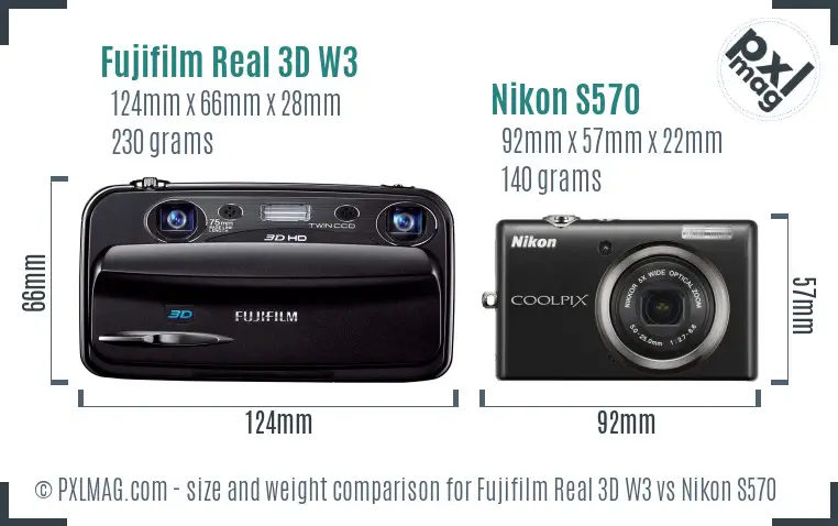 Fujifilm Real 3D W3 vs Nikon S570 size comparison Fujifilm Real 3D W3 vs Nikon S570 size comparison