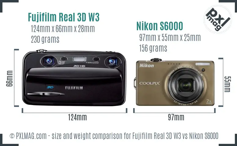 Fujifilm Real 3D W3 vs Nikon S6000 size comparison