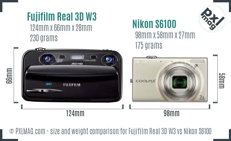 Fujifilm Real 3D W3 vs Nikon S6100 size comparison