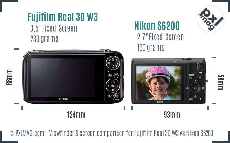 Fujifilm Real 3D W3 vs Nikon S6200 Screen and Viewfinder comparison