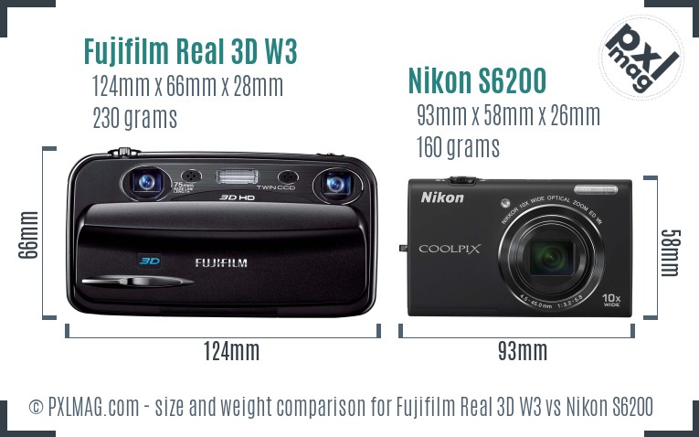 Fujifilm Real 3D W3 vs Nikon S6200 size comparison