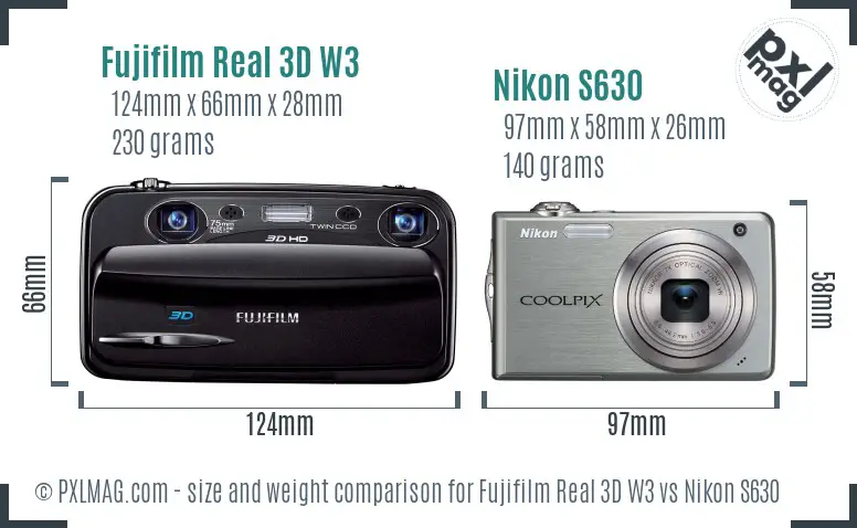 Fujifilm Real 3D W3 vs Nikon S630 size comparison