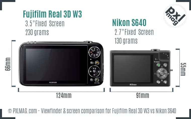 Fujifilm Real 3D W3 vs Nikon S640 Screen and Viewfinder comparison