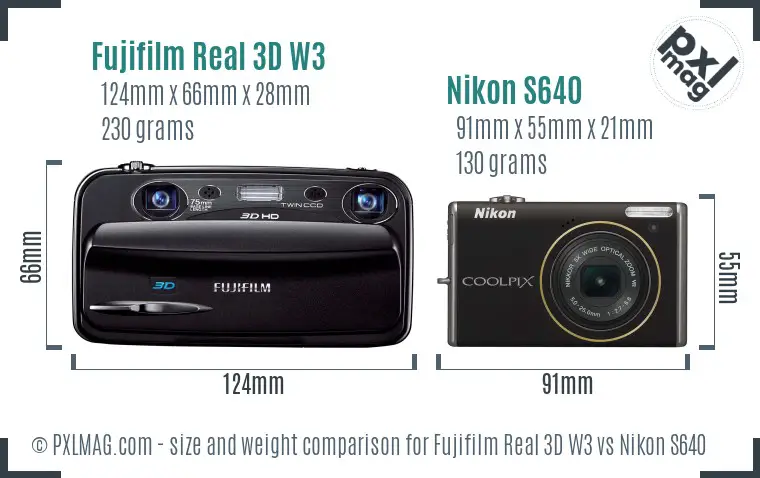 Fujifilm Real 3D W3 vs Nikon S640 size comparison