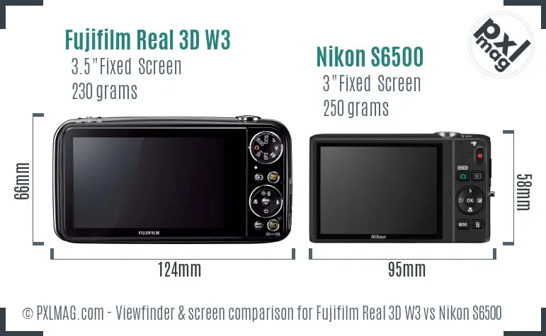 Fujifilm Real 3D W3 vs Nikon S6500 Screen and Viewfinder comparison