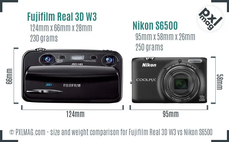 Fujifilm Real 3D W3 vs Nikon S6500 size comparison