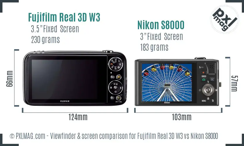 Fujifilm Real 3D W3 vs Nikon S8000 Screen and Viewfinder comparison