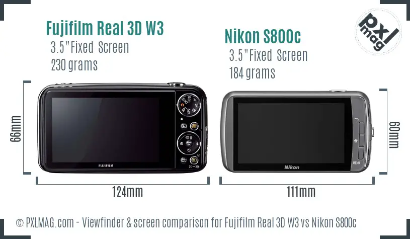 Fujifilm Real 3D W3 vs Nikon S800c Screen and Viewfinder comparison